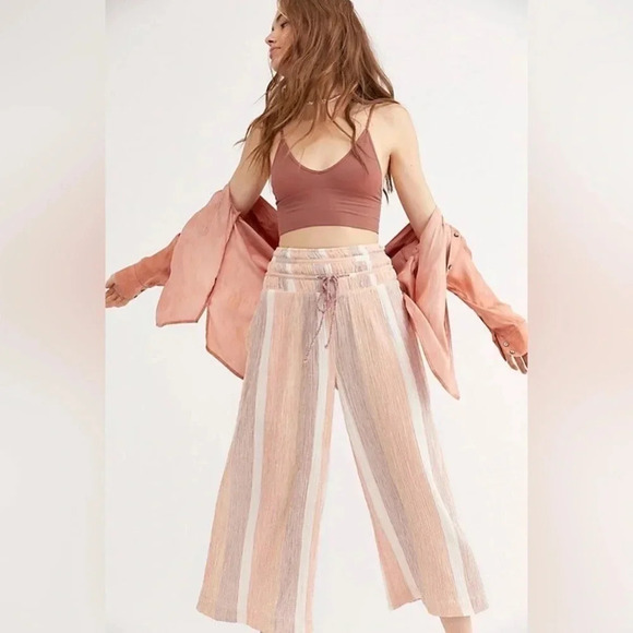 Free People Pants - Free People Gauzy Wide Leg Pull On Cropped Stretch Pants